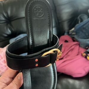 Tory Burch Black Sandals with Gold Buckle